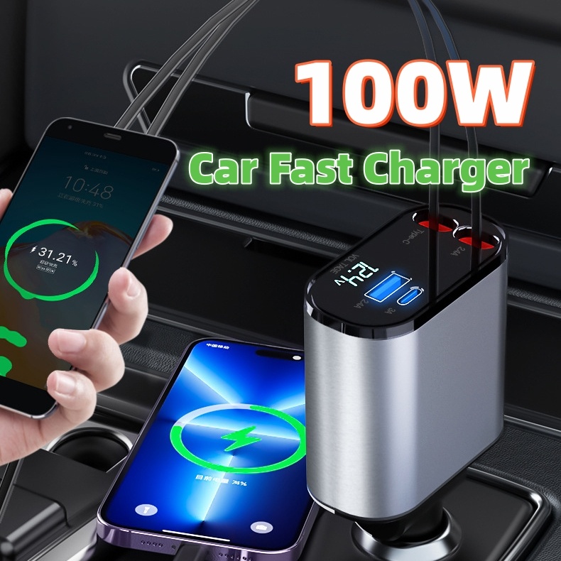 100W Premium Metal Car Charger (Dual USB & Type-C)